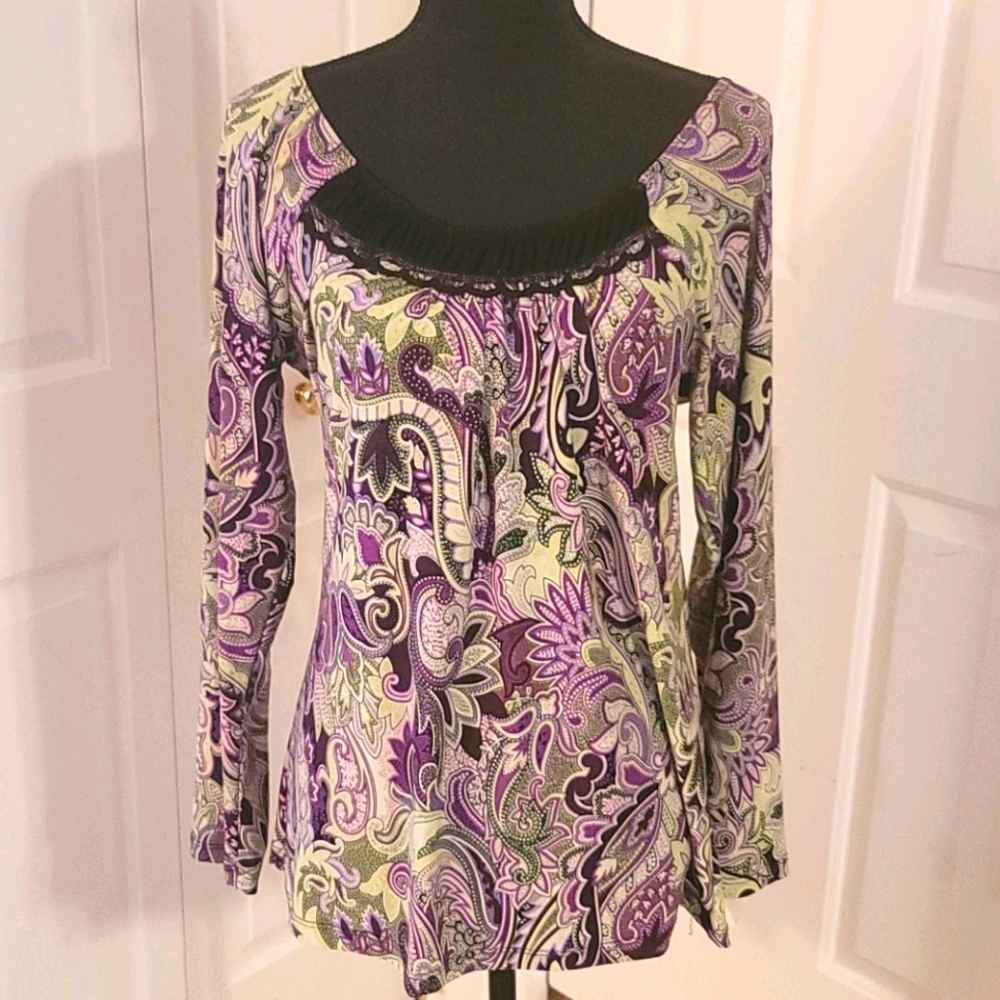 ☆ Carole Little ☆ Paisley Print Long Sleeve Top M